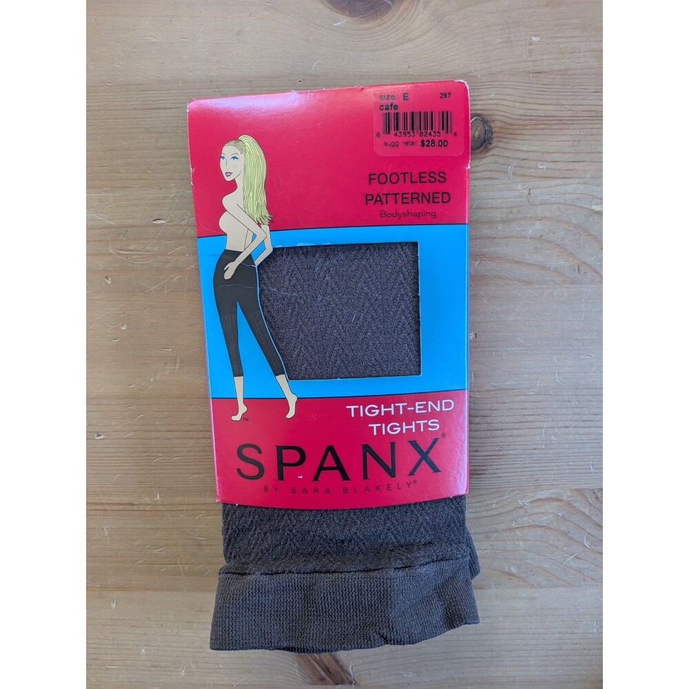 Spanx Tight-End Tights Footless Patterned Cafe Brown Herringbone Size E